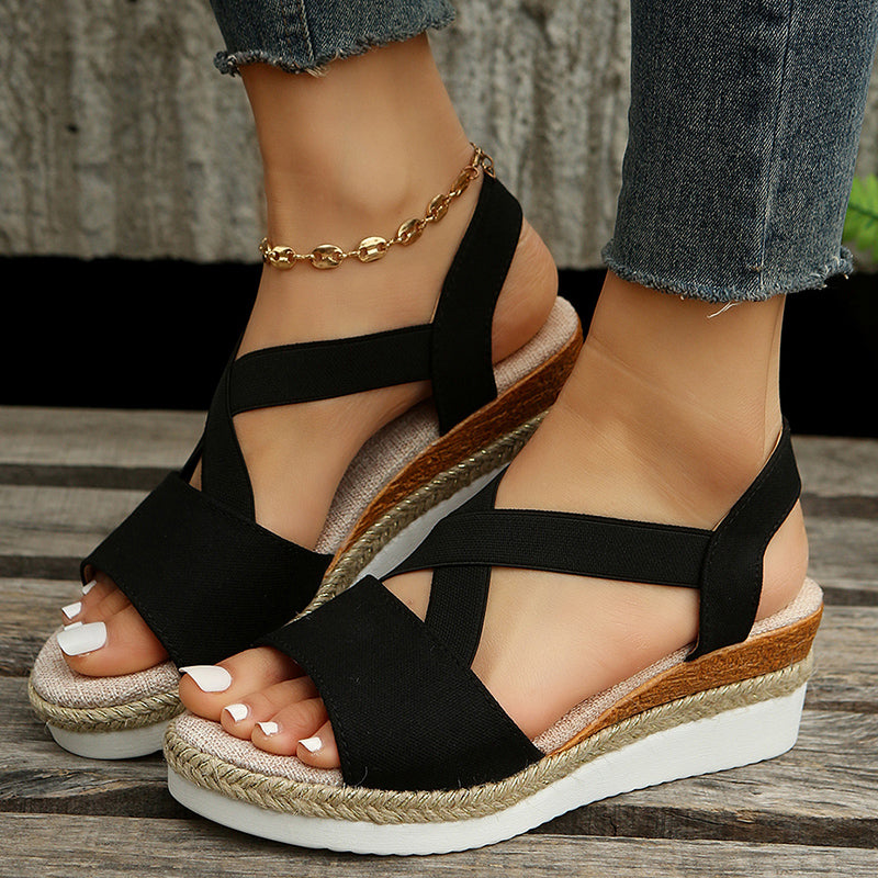 Damen Keilsandalen Gladiator | Kreuzriemen Plateau Sommer Schuhe