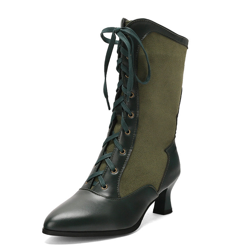 Women's Over-the-Knee Boots Pointed Toe - Color Block Lace-Up Boots