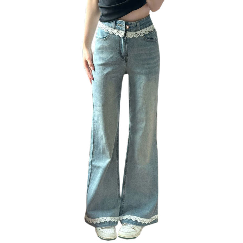 Women's Bell-Bottom Jeans with Lace | Patchwork Flared Denim Pants