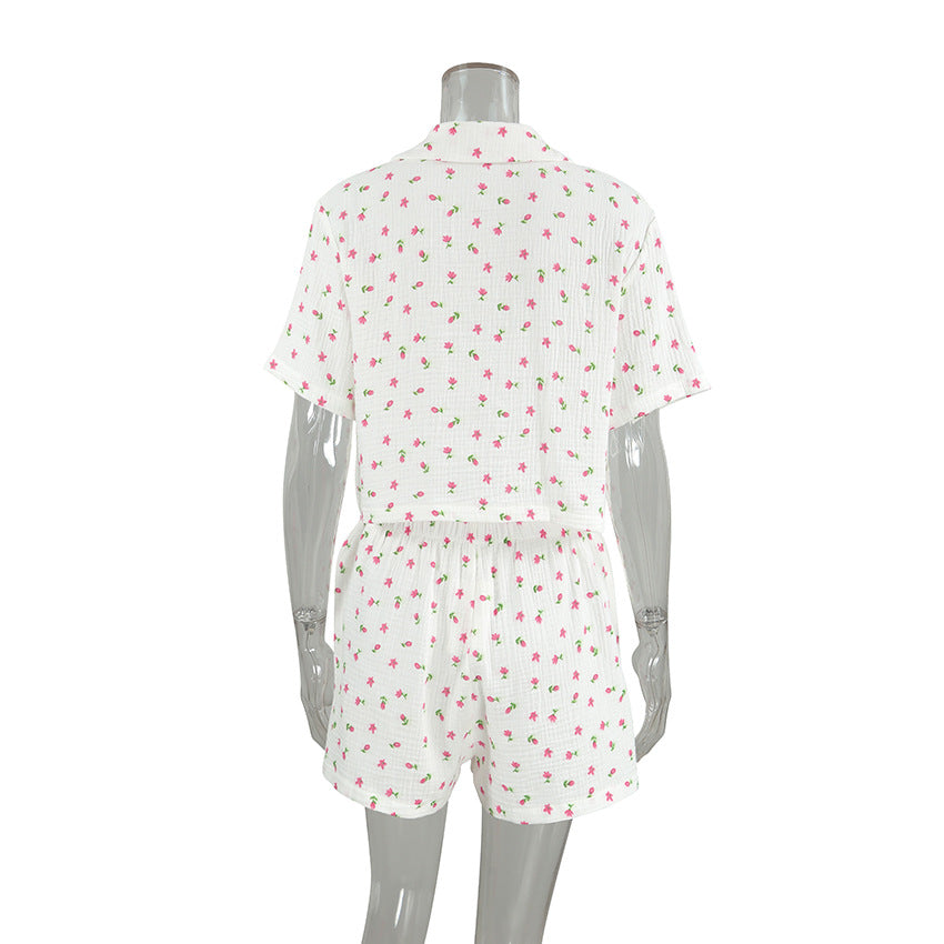 Women's Summer Pajamas | Cotton Short Sleeve Set with Shorts