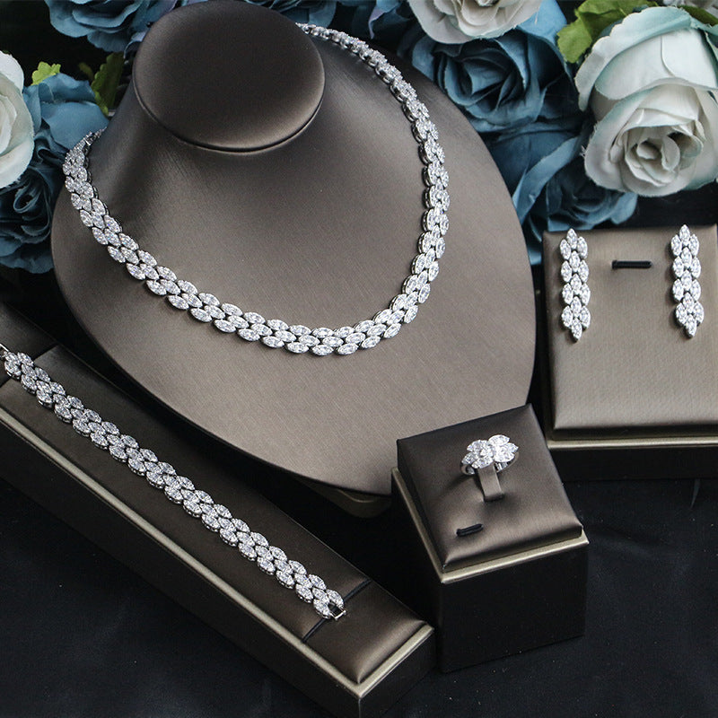 Luxurious Bridal Jewelry Set with Zircon – 4-Piece for Wedding & Evening Gown