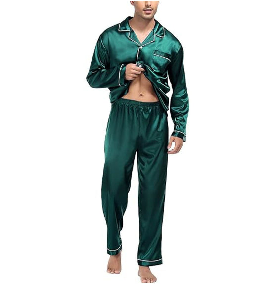 Herren Ice Silk Pyjama Langarm | Große Größen Loungewear