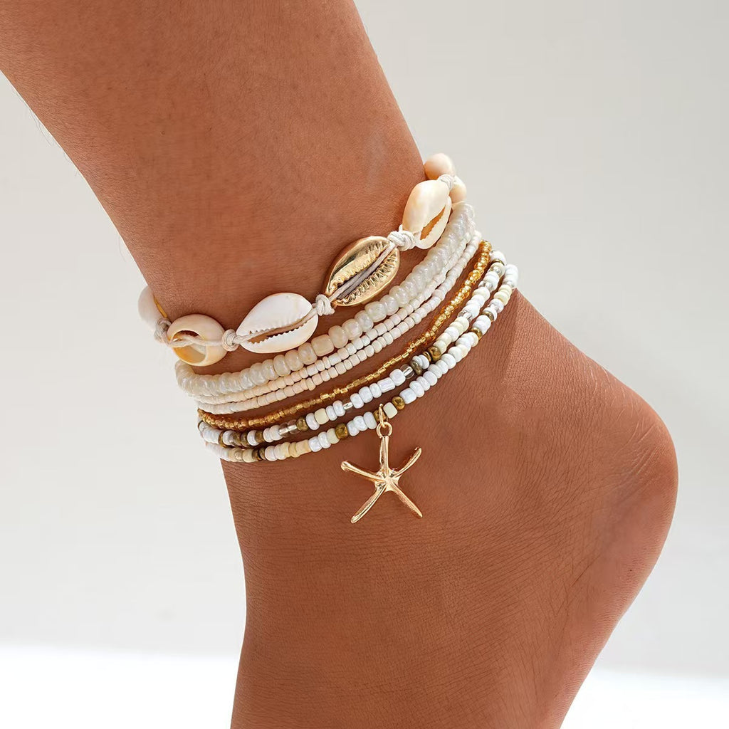 Boho Starfish Shell Anklet – Beaded Anklet in Resort & Beach Design