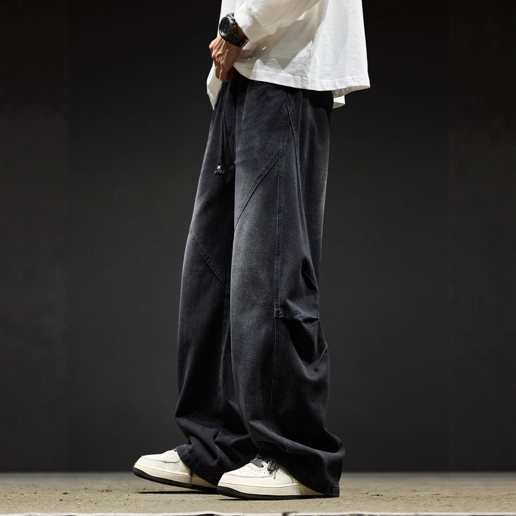 Men's Cargo Jeans Wide Leg – Retro Washed Streetwear Pants