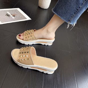 Women's Leather Mules with Rivets – Plus Size Comfort Slippers