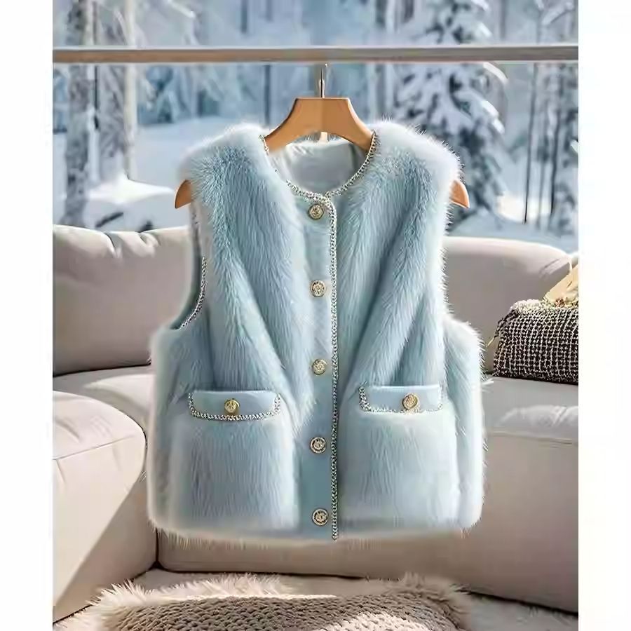 Damen Lammwollweste Blau – Klassisch, Warm & Elegant