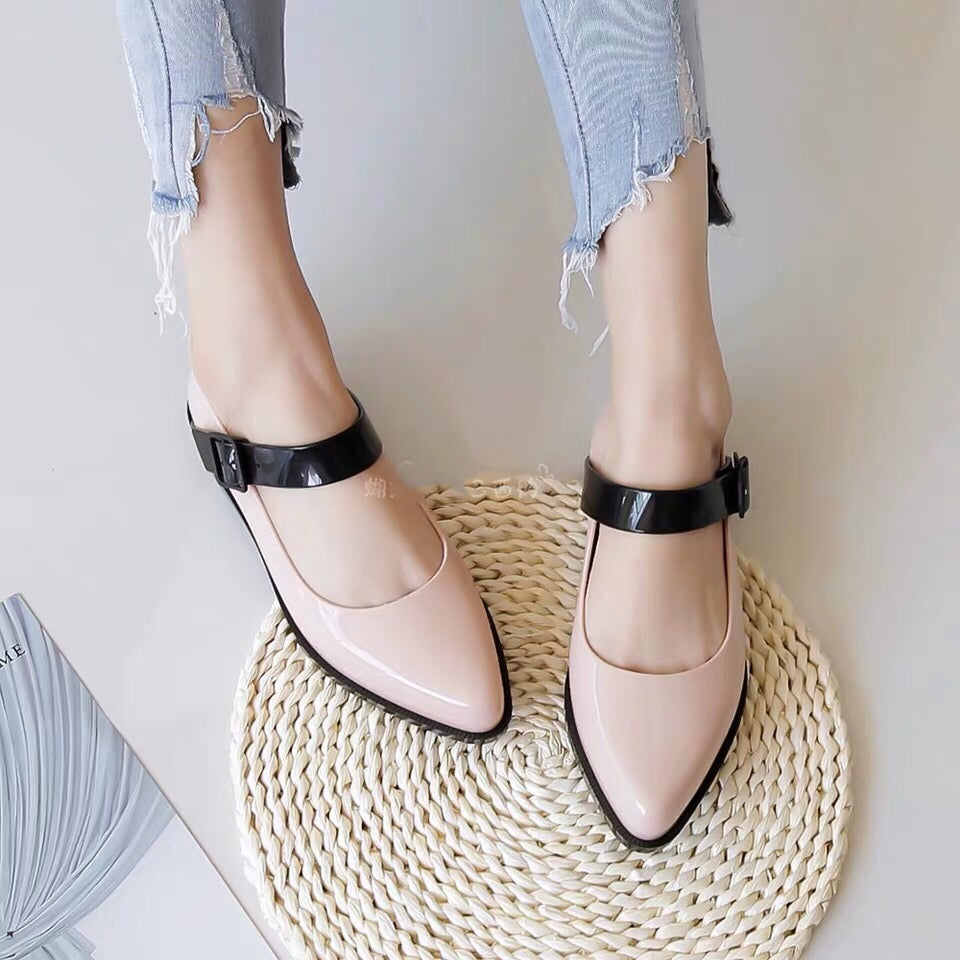 Damen Ballerinas Spitze Farbblock | Elegante Flats Schnalle