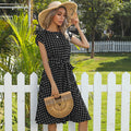 Elegant Polka Dot Midi Dress – Short Sleeve Dress with Belt for Office & Party