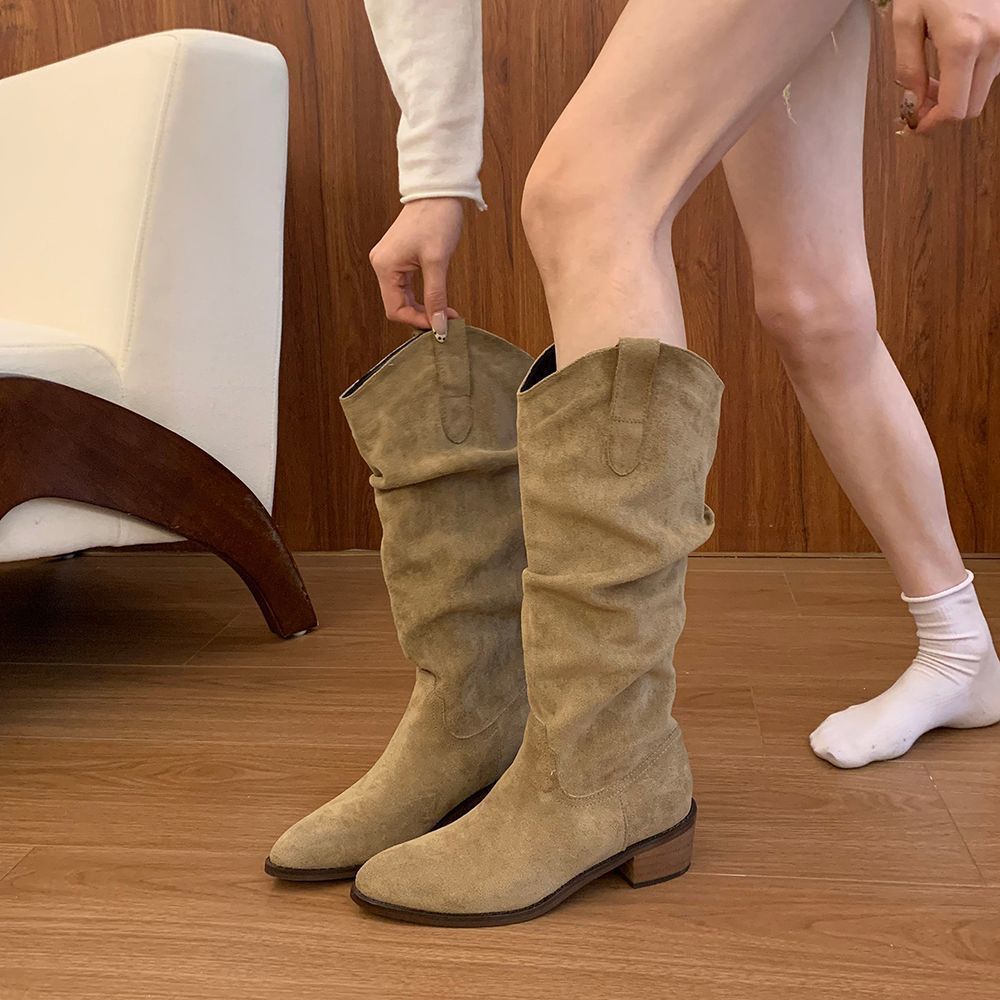 Retro Damen Boots | Spitze Stiefeletten mit Blockabsatz