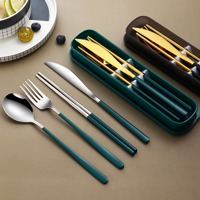 Edelstahl Besteckset Gold | Reise Camping Besteck mit Etui