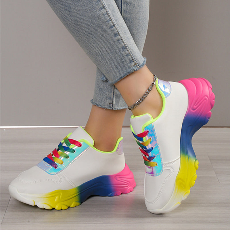 Damen Rainbow Sneaker Plateau – Leichte Fashion Sport Schuhe