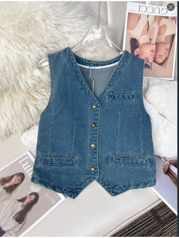 Damen Denim Mini-Weste – Gewaschen, Trendy & Modern