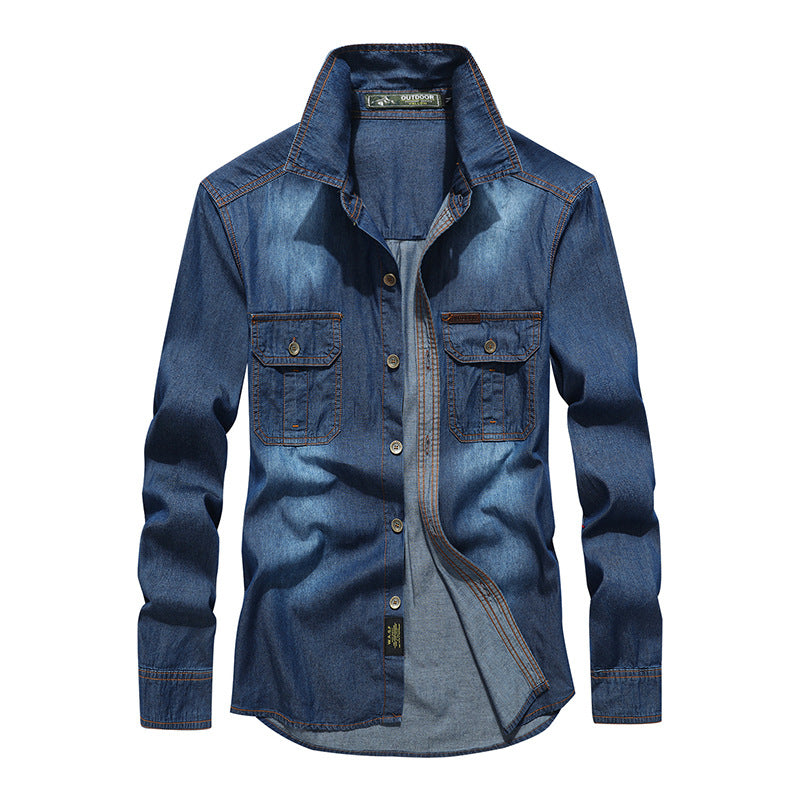 Men's Denim Long-Sleeve Shirt made from Cotton Blend – Casual Modern Leisure Shirt