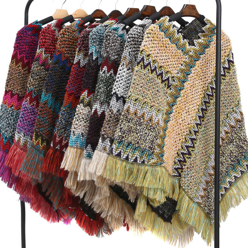 Women's Poncho Ethnic Warm Colorful Autumn Winter Cape Stylish