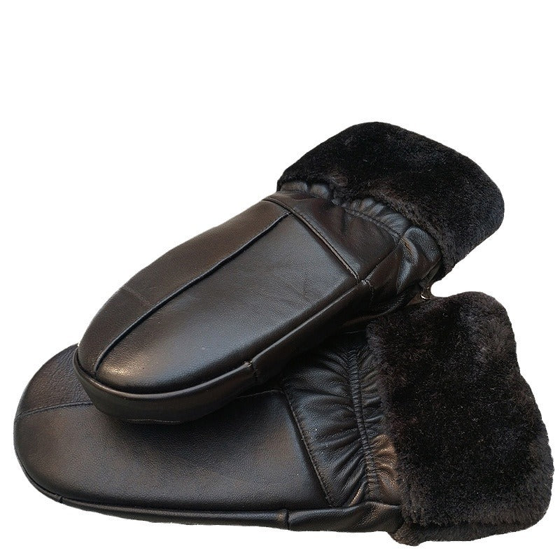Men's Leather Mittens Lined Warm Windproof Winter