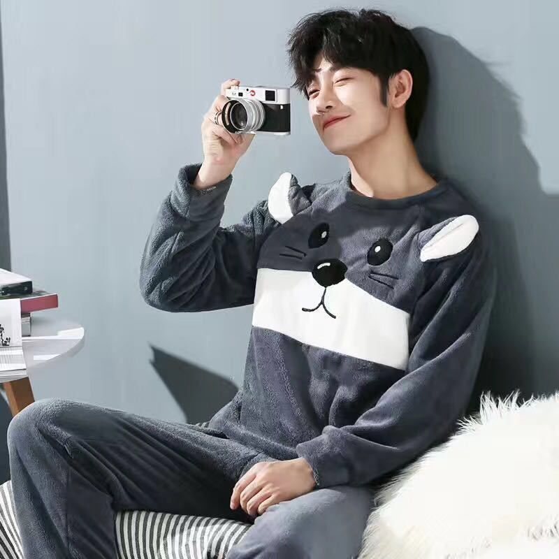 Herren Pyjama Korallenfleece Winter | Warmes Homewear Set