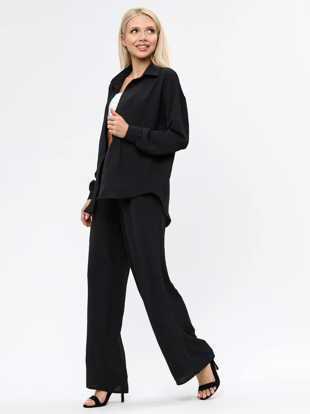 Women's French Chic Loungewear Set - Loose Shirt & Pants Two-Piece
