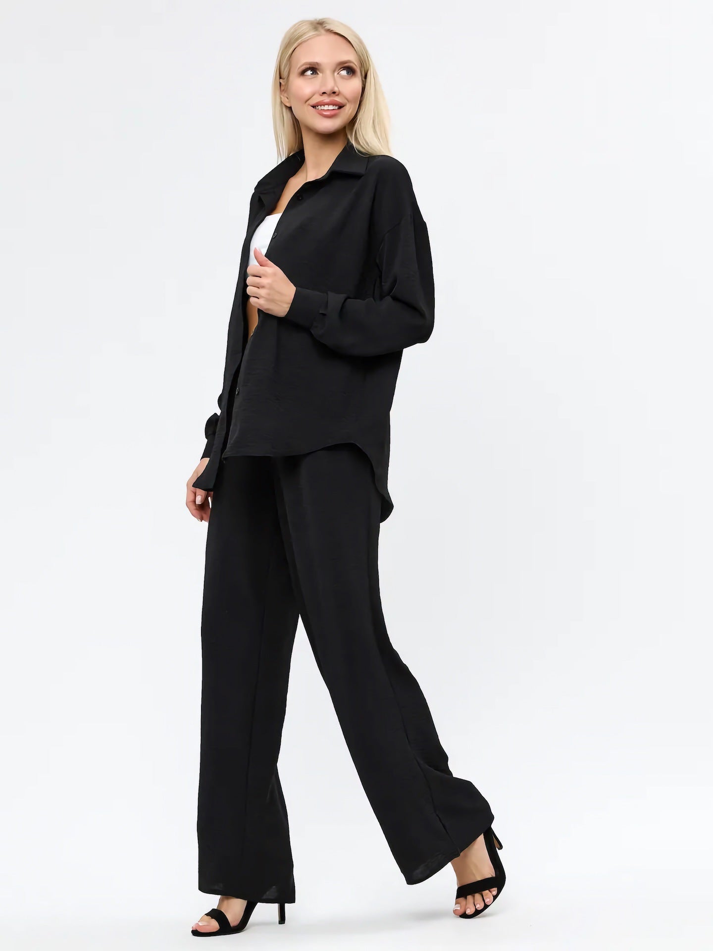 Women's French Chic Loungewear Set - Loose Shirt & Pants Two-Piece