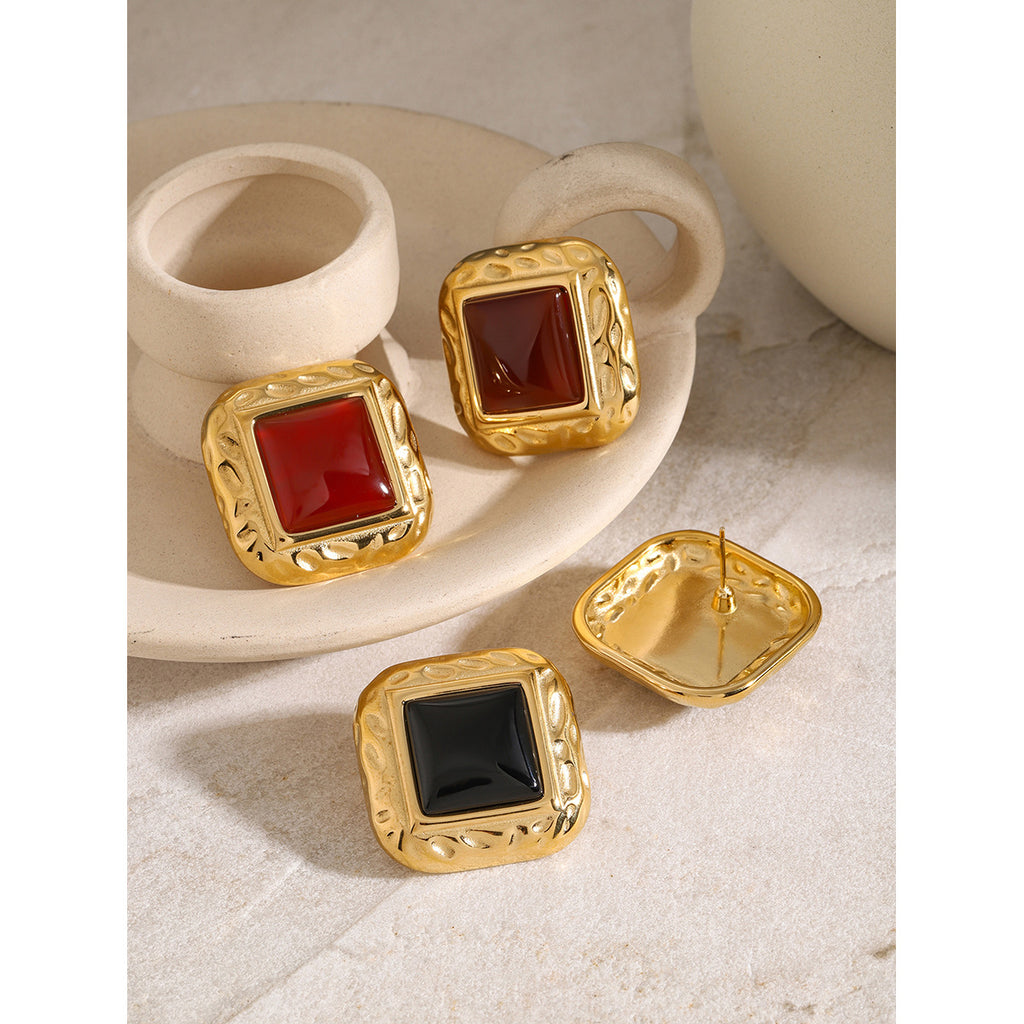 Gehämmerte Edelstahl-Ohrringe Quadrat – Moderne Elegante Statement Ohrhänger
