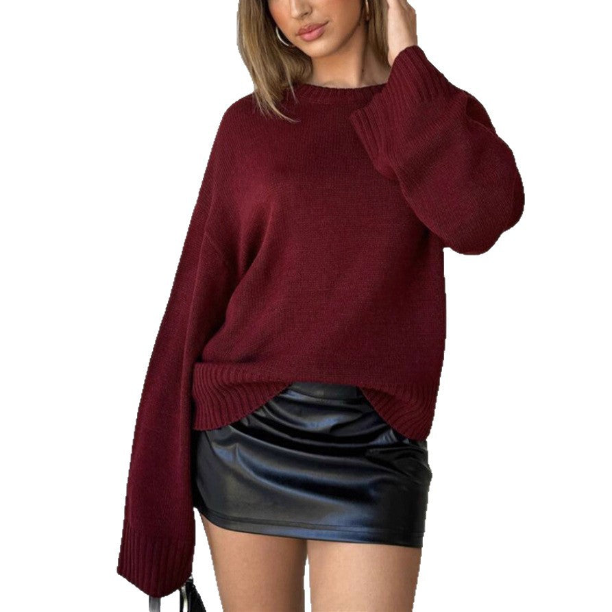 Warm Knitted Jumper for Women – Loose Winter Pullover with Round Neck