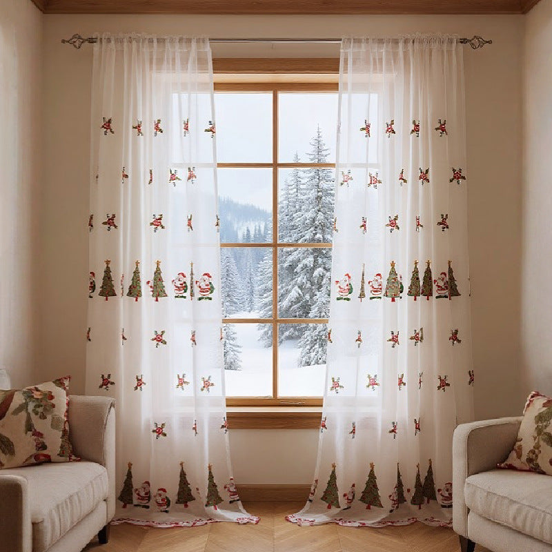 Christmas Curtain Embroidery | Festive Elegant Fir Tree