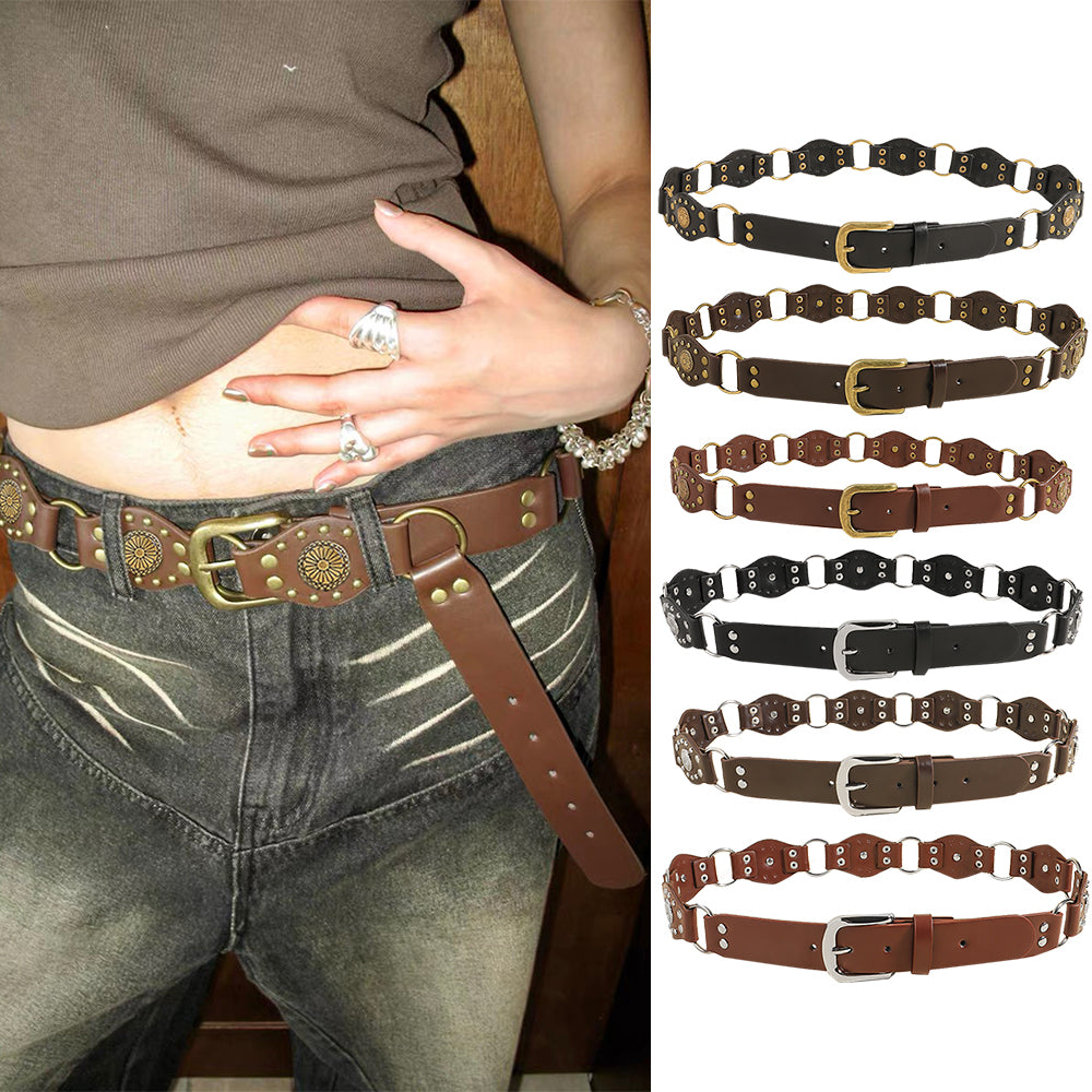 Vintage Belt Unisex | Studded Metal Buckle Punk Style