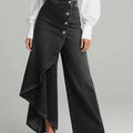 Women's Denim Skort with Button Placket – Washed Look Skirt Shorts