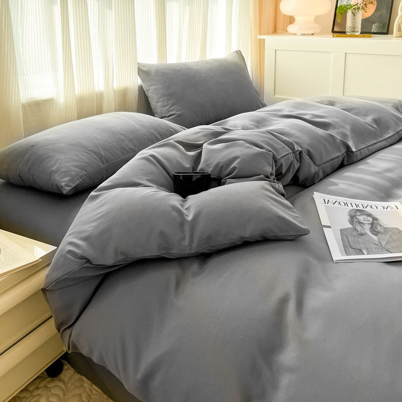 Baumwolle Bettwäsche Set 4-teilig | Weich & Modern Uni Design