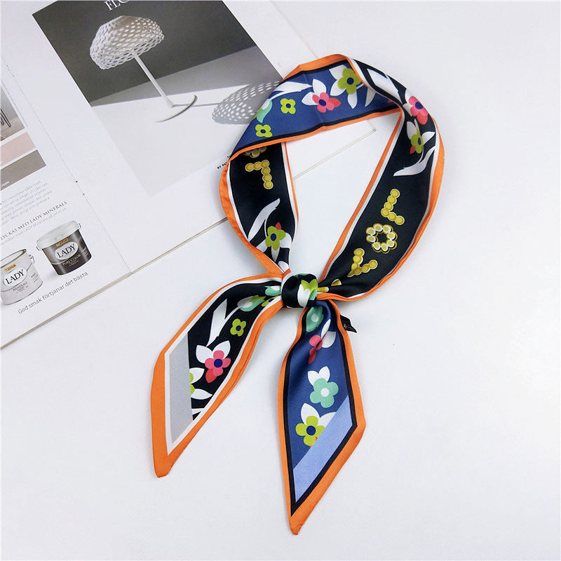 Narrow Women's Silk Scarf Thin Elegant Neckerchief Versatile