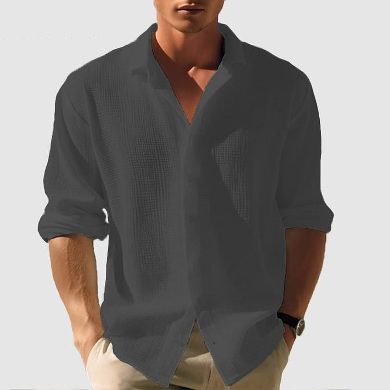 Men's Long-Sleeved Shirt Lapel | Casual Business Plain Spring Autumn