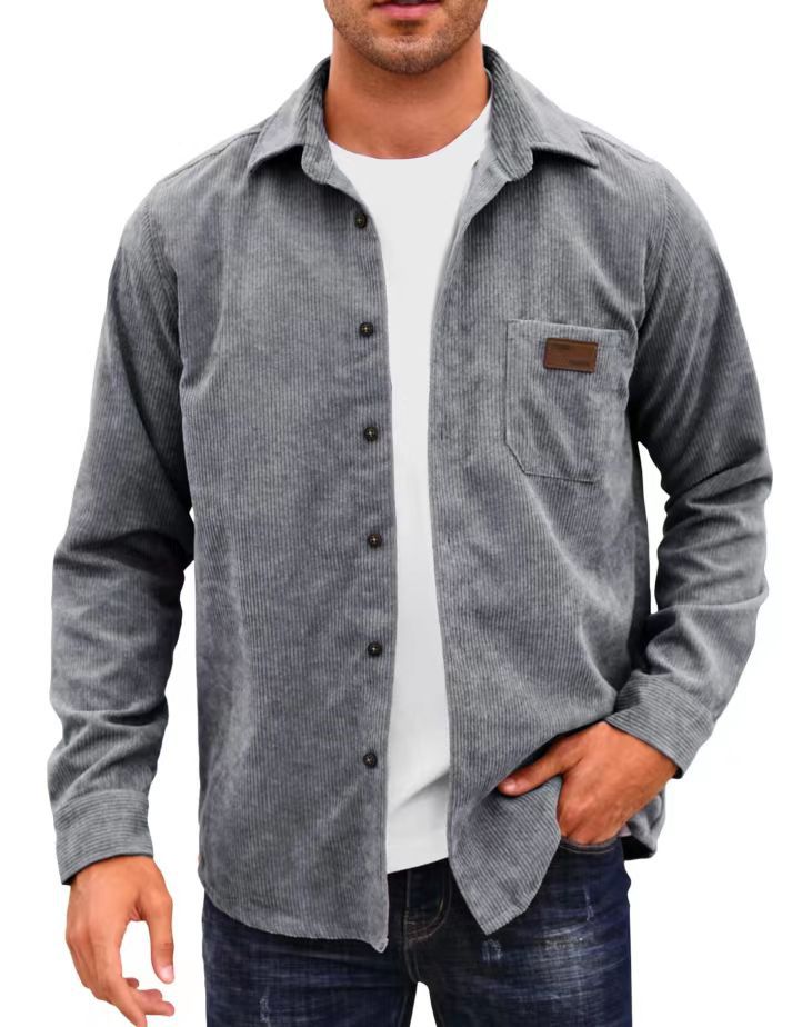 Men's Corduroy Cardigan with Lapels – Casual Long Sleeve Cardigan