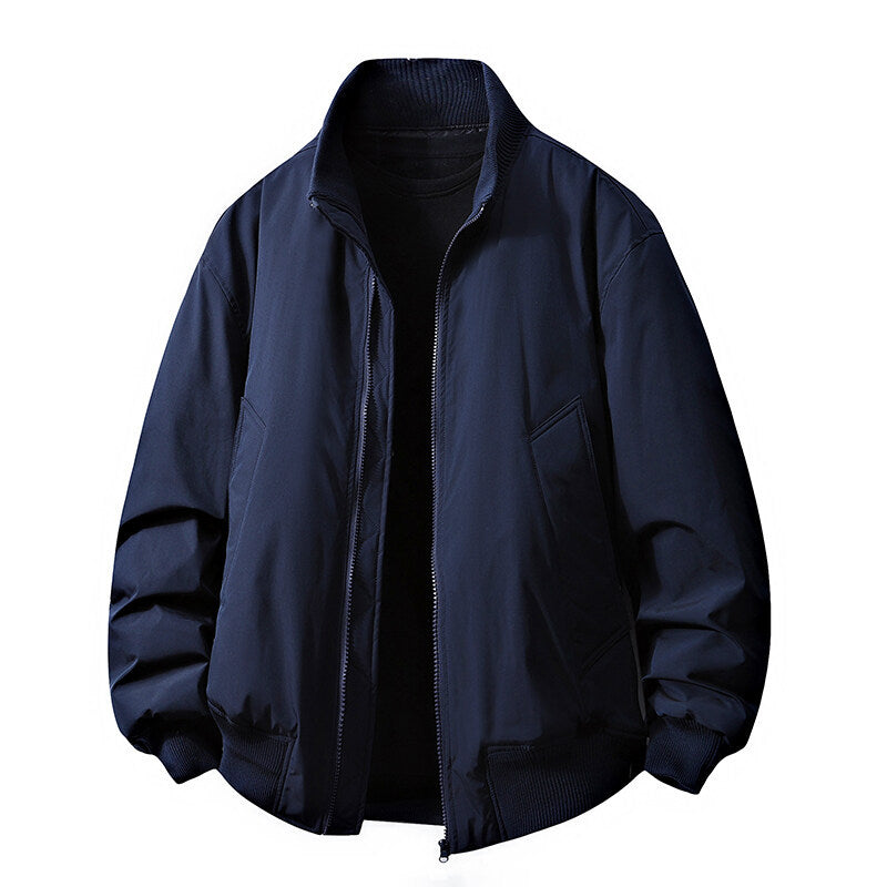 Men's Stand-Up Collar Jacket Loose Fit – Double Zipper Coat