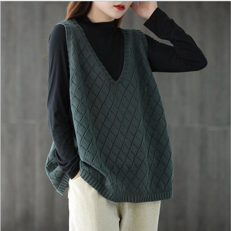 Damen Strickweste mit Cut-Out Muster – Retro, Locker & Stilvoll