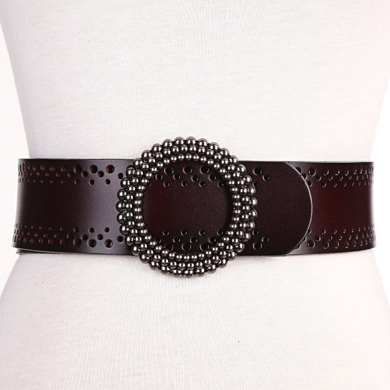 Women's Belt Genuine Leather Holeless | Adjustable Green Elegant
