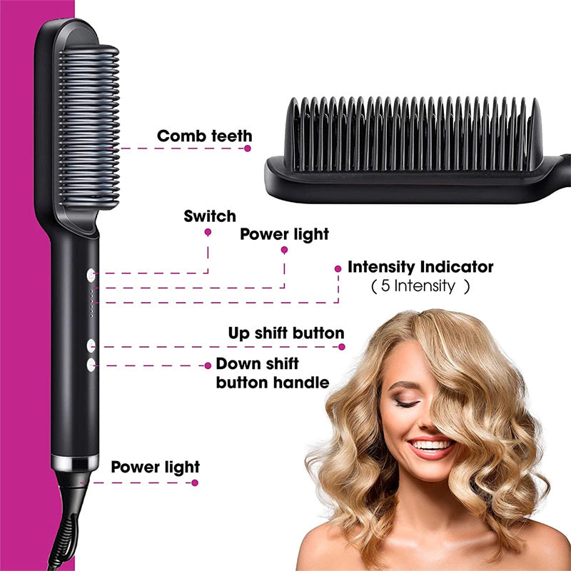 2-in-1 Hair Straightening Brush & Curling Iron – Ionic Hair Styler Electric