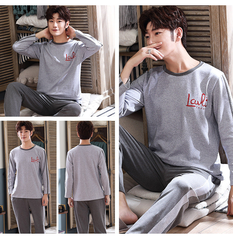 Herren Strick Pyjama Set Langarm | Bequeme Nachtwäsche Rundhals