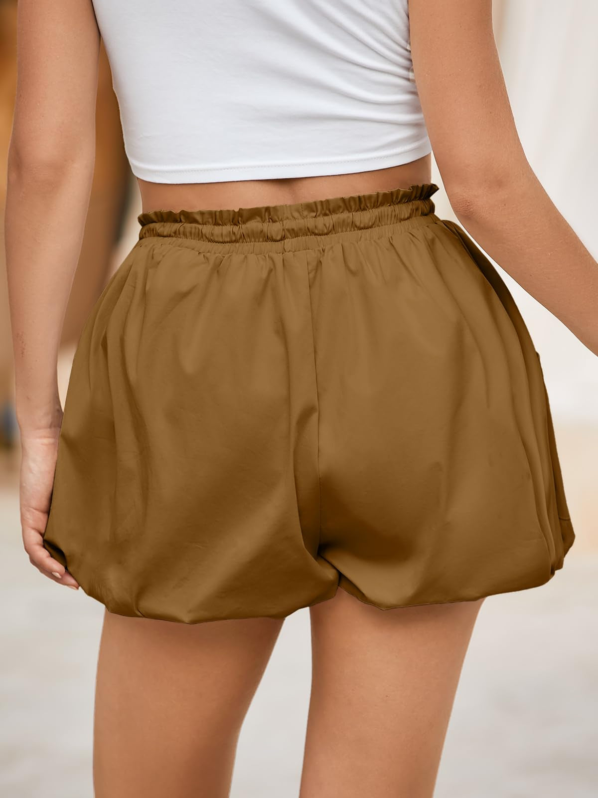 Women's Bubble Shorts High Waist | Summer Casual Shorts with Pockets