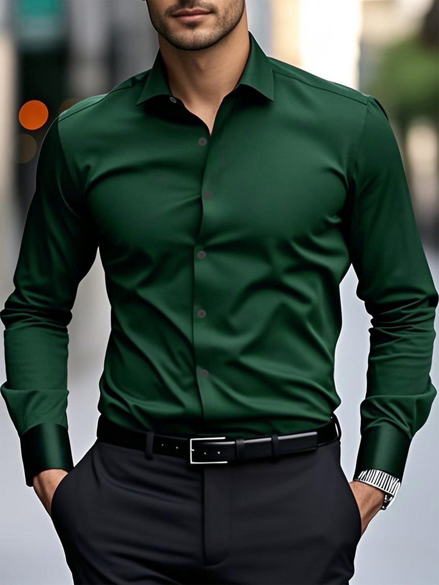 Men's White Business Shirt | Slim Fit Long Sleeve Office Shirt Elegant