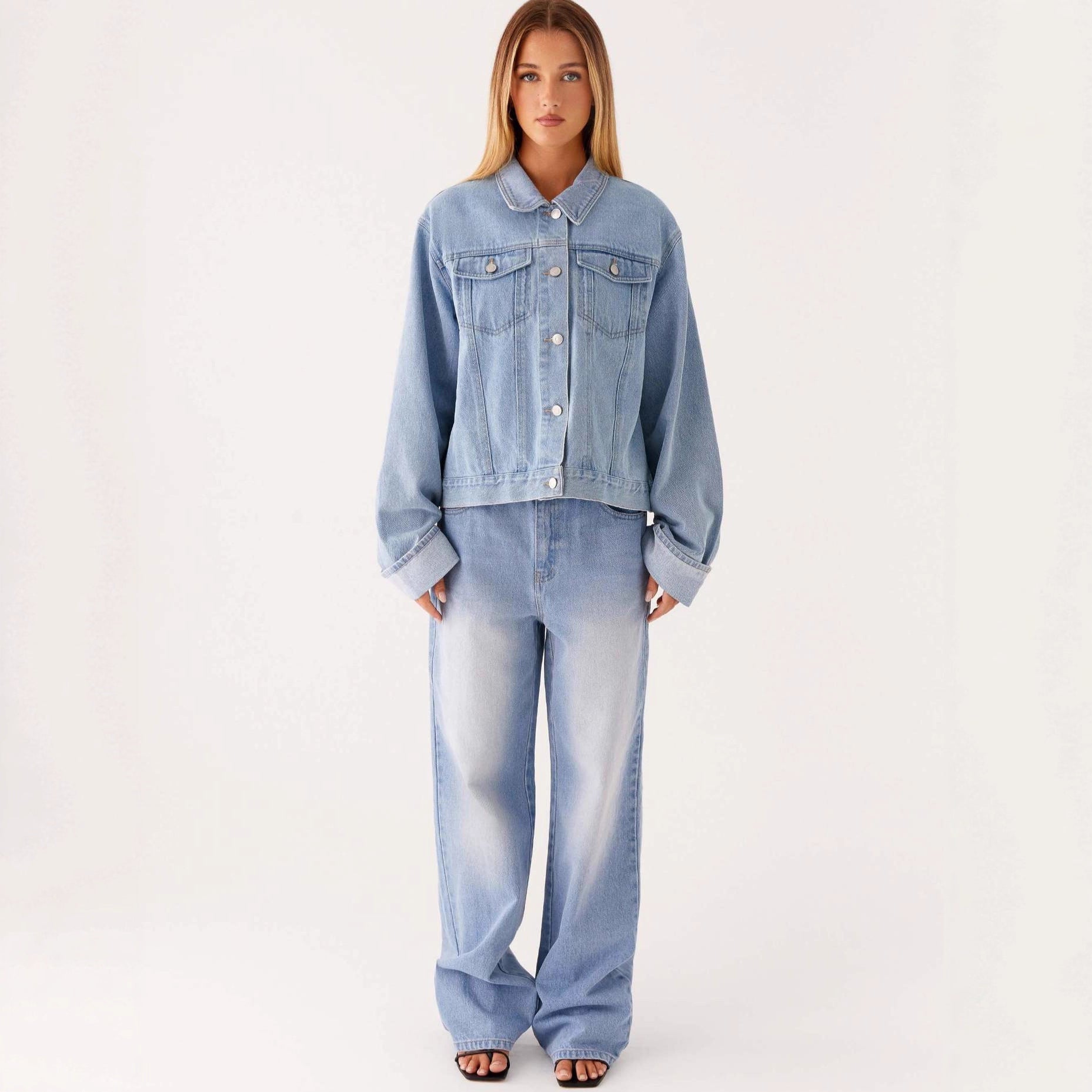 Women's Denim Jacket | Casual Denim Jacket with Turn-Down Collar
