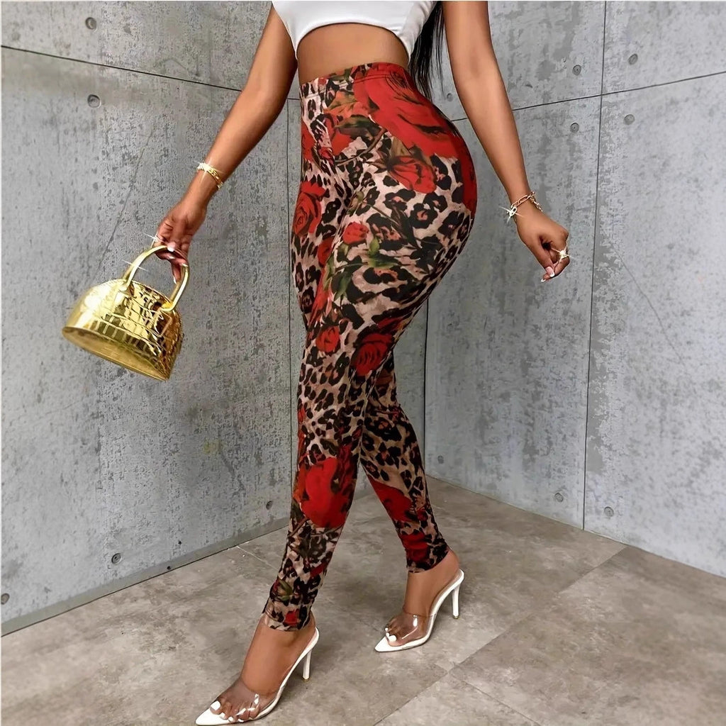 Damen Blumenprint Leggings mit Stretchbund – Komfort Freizeit Hose