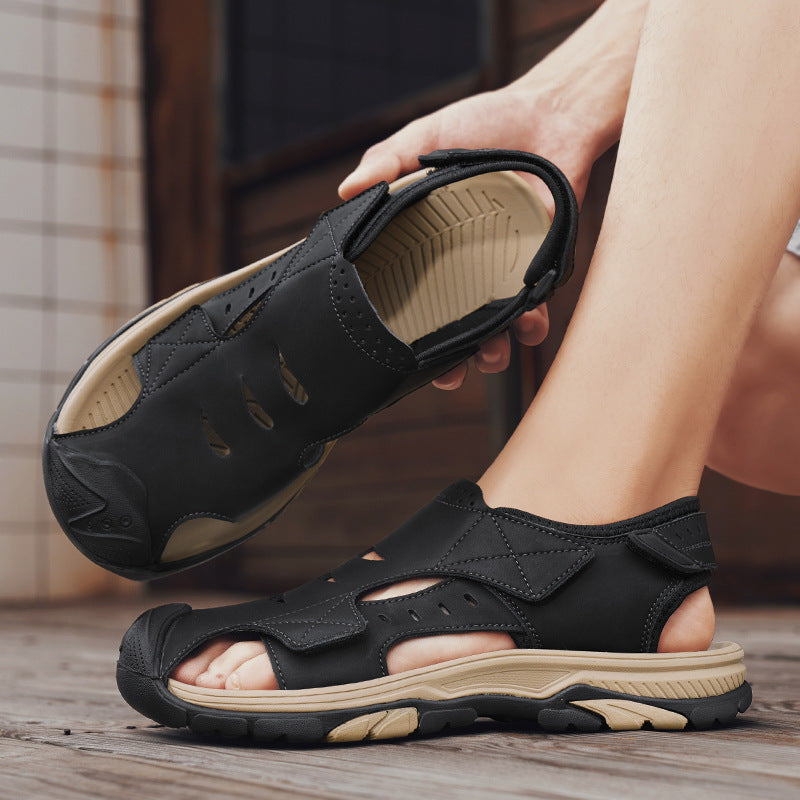 Men's XXL Leather Sandals Breathable Comfort Beach Shoes