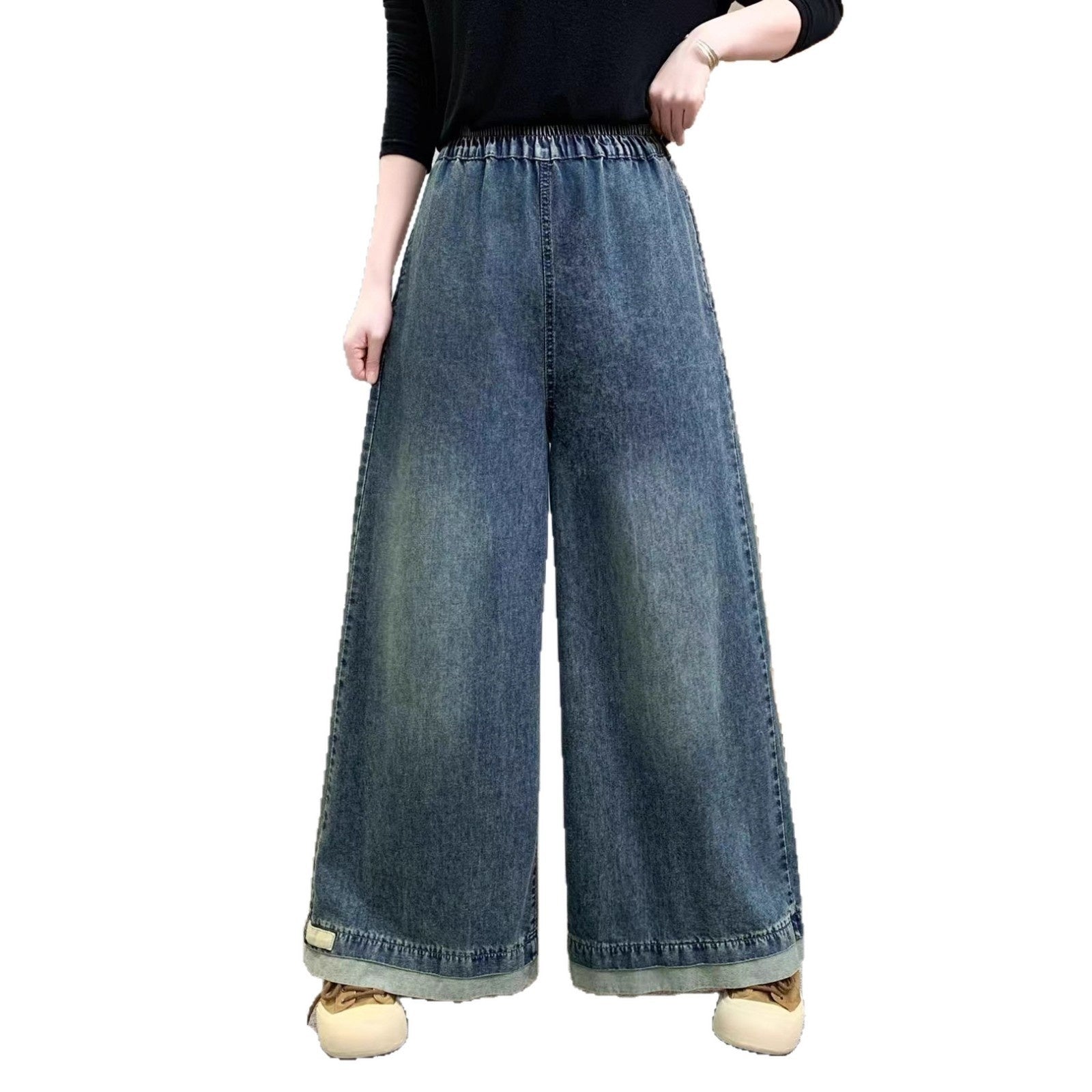 Women's High Waist Wide Leg Jeans with Elastic Waistband – Loose Fit Denim