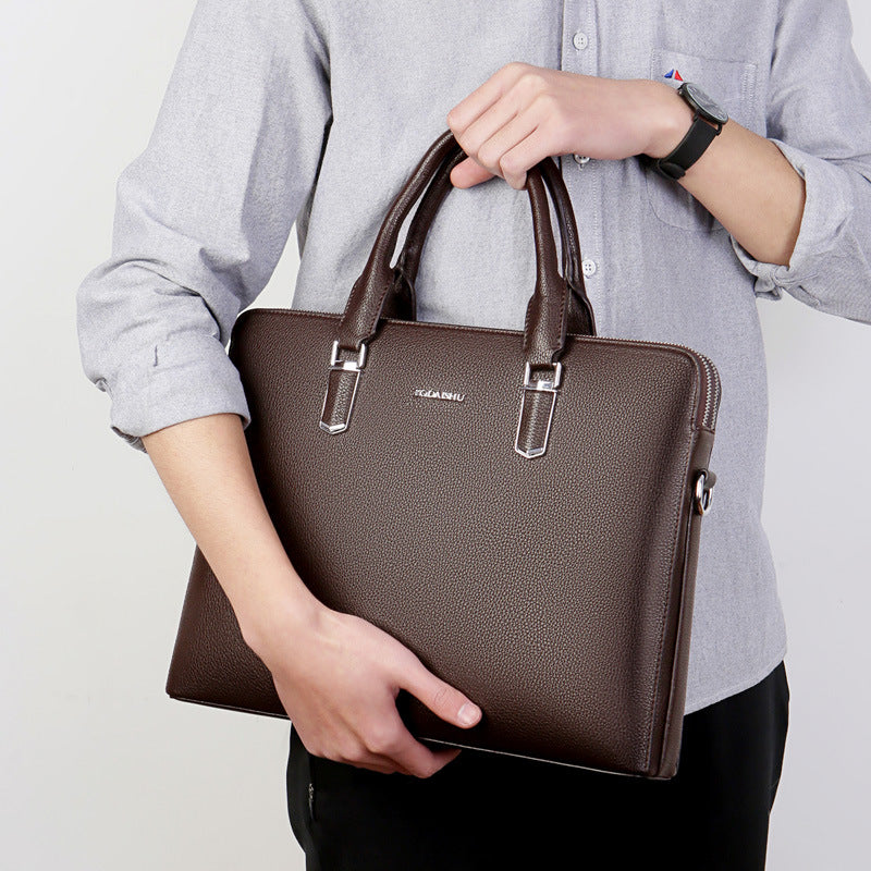 Men's Genuine Leather Business Laptop Bag XL – Double Zipper Premium