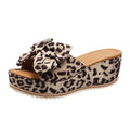 Damen Keil Pantoletten Leo | Schleife Plateau Sommer Schuhe