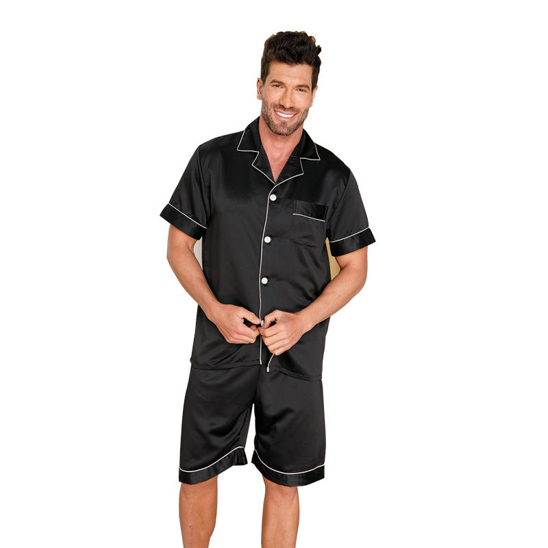 Herren Eis Seide Pyjama | Sommer Schlafanzug Leicht | Polo Set