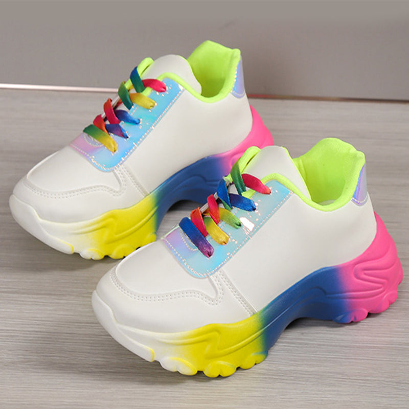 Women's Rainbow Platform Sneakers – Lightweight Fashion Sports Shoes