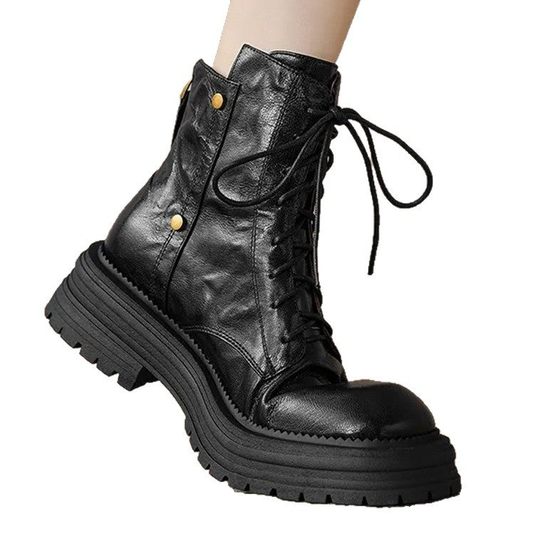 Women's Lambskin Ankle Boots with Chunky Sole – Lace-Up Boots