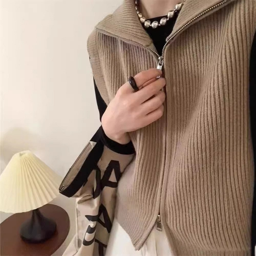Damen Strickweste mit Doppelreißverschluss | Eleganter Look