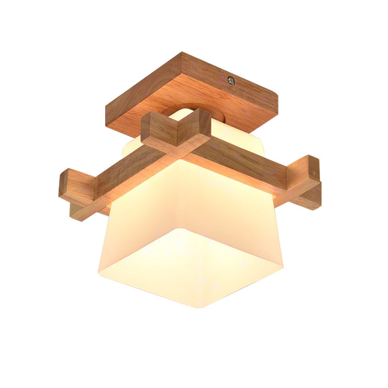 Wooden Glass Table Lamp Natural Design Bedroom Light
