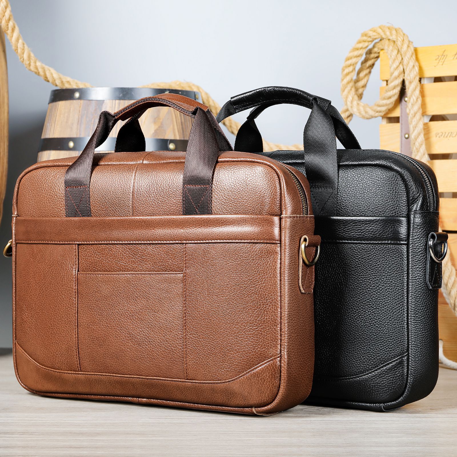 Men's Leather Business Shoulder Bag Laptop Briefcase - Premium Document Bag
